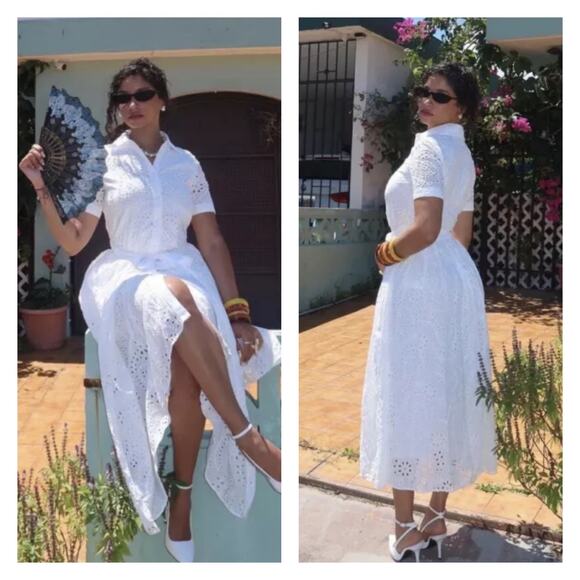 Zara Blogger Favorite White Eyelet Button Front Midi Shirt Dress Sz.S - Picture 3 of 13